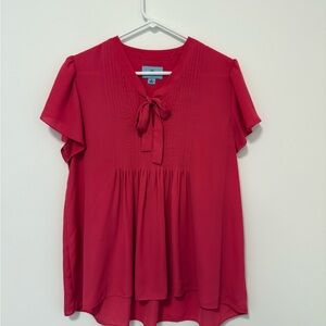 CeCe Pink Flutter Sleeve Blouse with Tie Front